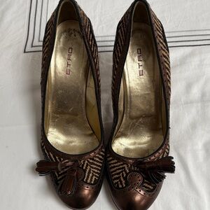 Etro Bronze and Brown Patterned Heels